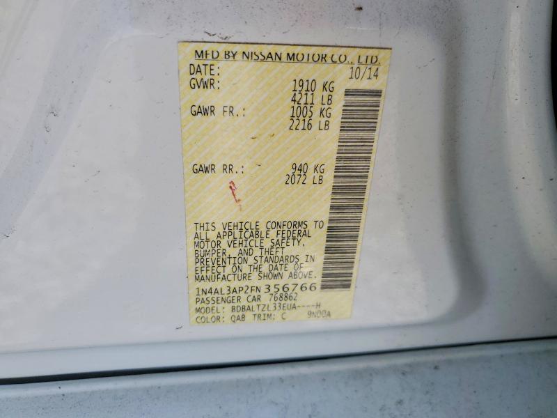 2015 Nissan Altima მანქანა იყიდება აუქციონზე, vin: 1N4AL3AP2FN356766, აუქციონის ნომერი: 54486066