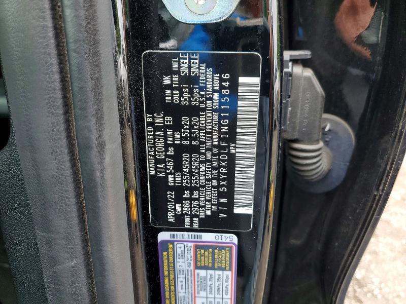 53972326 :رقم المزاد ، 5XYRKDLF1NG115846 vin ، 2022 Kia Sorento مزاد بيع