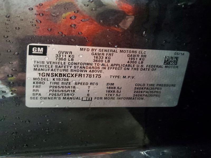 53567876 :رقم المزاد ، 1GNSKBKCXFR178175 vin ، 2015 Chevrolet Tahoe مزاد بيع