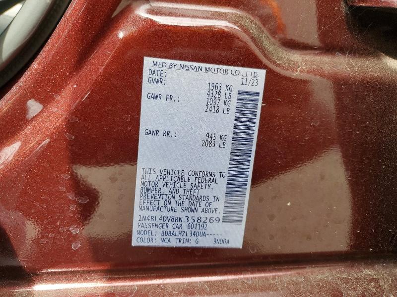 2024 Nissan Altima მანქანა იყიდება აუქციონზე, vin: 1N4BL4DV8RN358269, აუქციონის ნომერი: 51695396