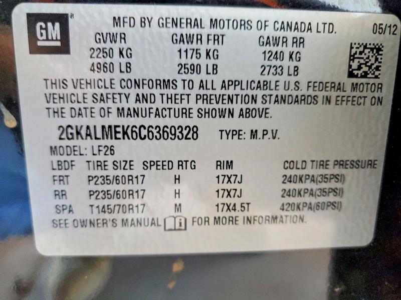 Aukcja sprzedaży 2012 Gmc Terrain, vin: 2GKALMEK6C6369328, numer aukcji: 51816986