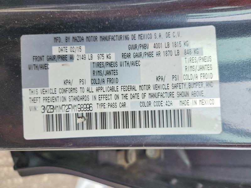 52342466 :رقم المزاد ، 3MZBM1M72FM198996 vin ، 2015 Mazda 3 مزاد بيع