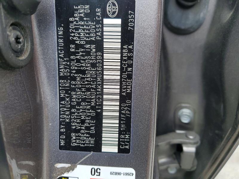 Продажа на аукционе авто 2021 Toyota Camry, vin: 4T1C31AKXMU560399, номер лота: 54484896