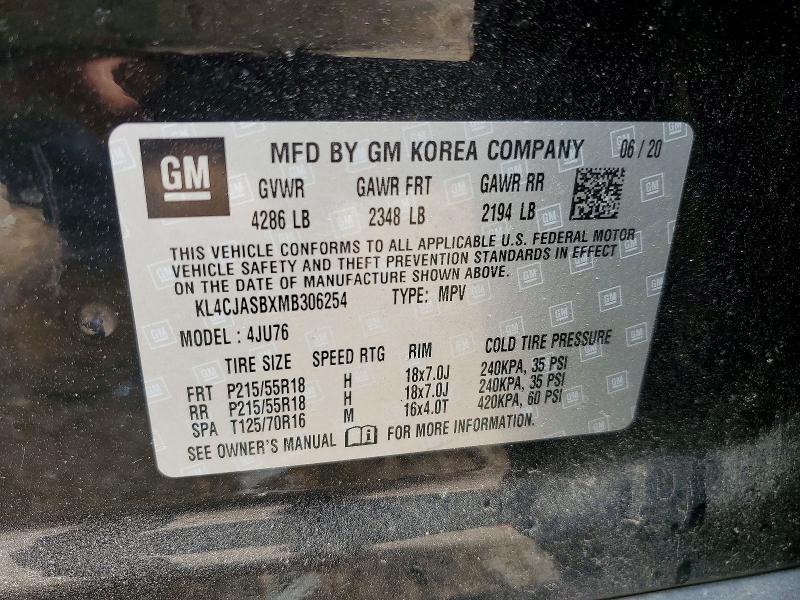 Продажа на аукционе авто 2021 Buick Encore, vin: KL4CJASBXMB306254, номер лота: 53096046
