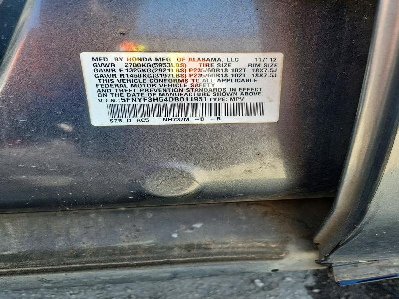Продаж на аукціоні авто 2013 Honda Pilot, vin: 5FNYF3H54DB011951, номер лоту: 53140336