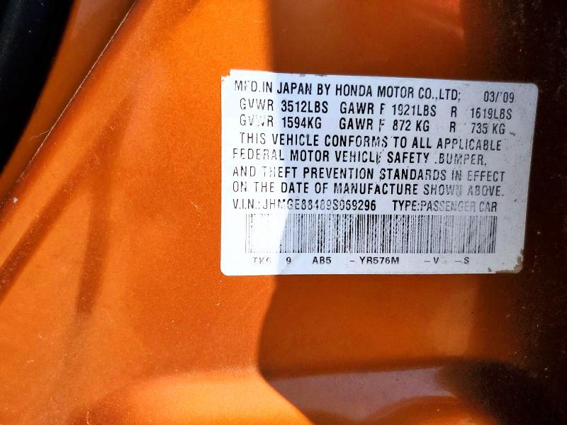 Aukcja sprzedaży 2009 Honda Fit, vin: JHMGE88489S069296, numer aukcji: 53254056