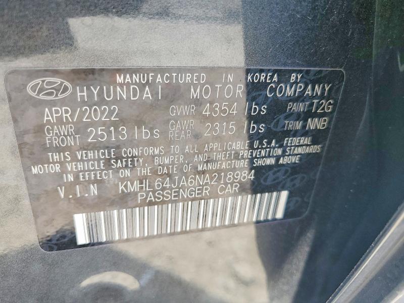 53769726 :رقم المزاد ، KMHL64JA6NA218984 vin ، 2022 Hyundai Sonata مزاد بيع