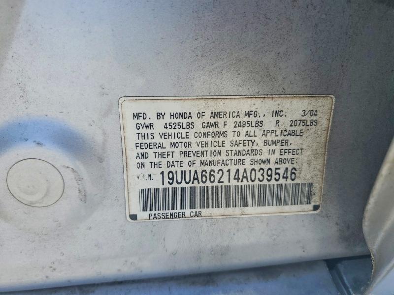 Auction sale of the 2004 Acura Tl, vin: 19UUA66214A039546, lot number: 52353626