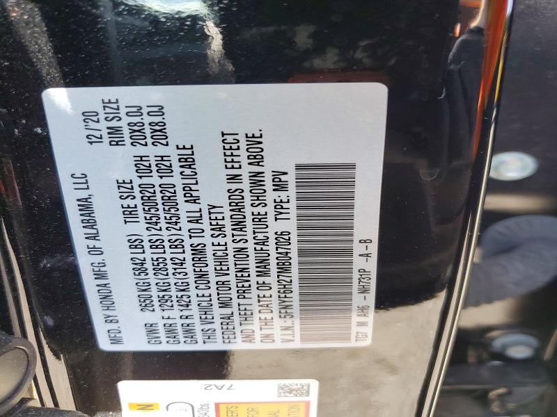 Aukcja sprzedaży 2021 Honda Pilot, vin: 5FNYF6H27MB047026, numer aukcji: 53132926