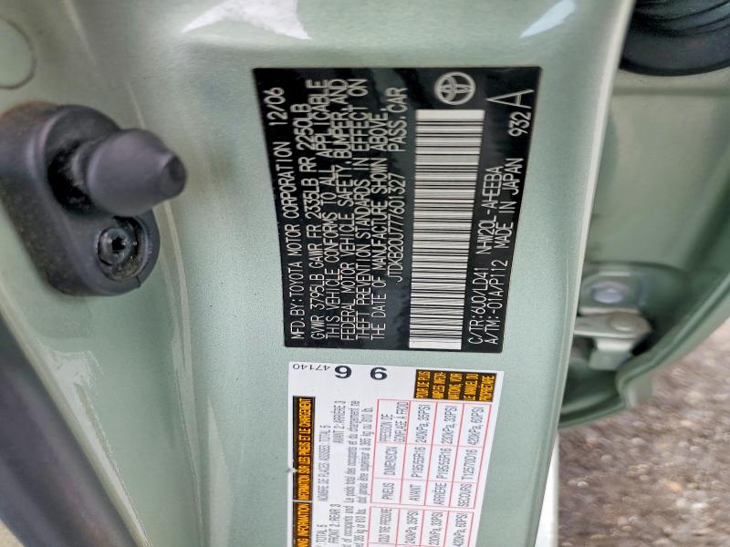 Aukcja sprzedaży 2007 Toyota Prius, vin: JTDKB20U777601327, numer aukcji: 52061366