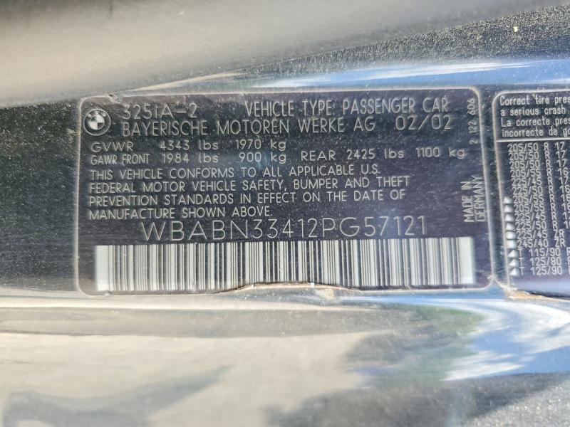 53808276 :رقم المزاد ، WBABN33412PG57121 vin ، 2002 Bmw 325 مزاد بيع