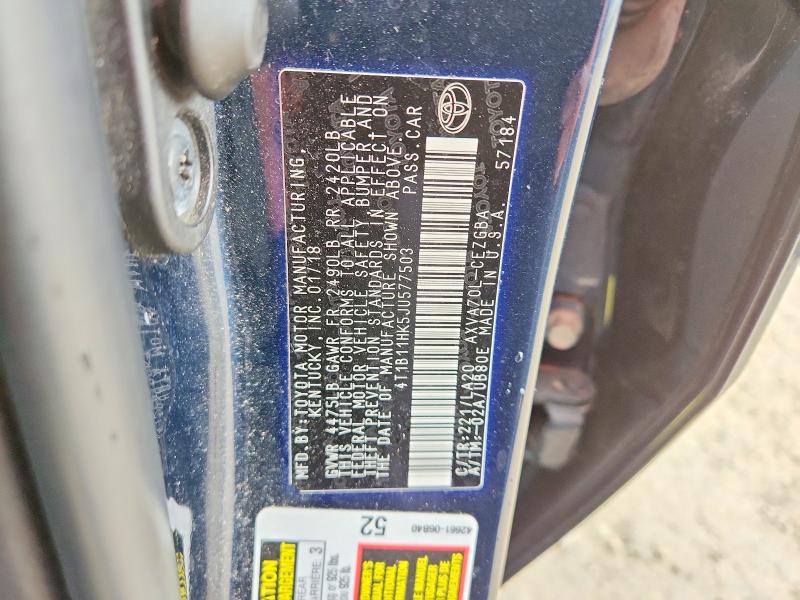 Aukcja sprzedaży 2018 Toyota Camry, vin: 4T1B11HK5JU577503, numer aukcji: 51166956