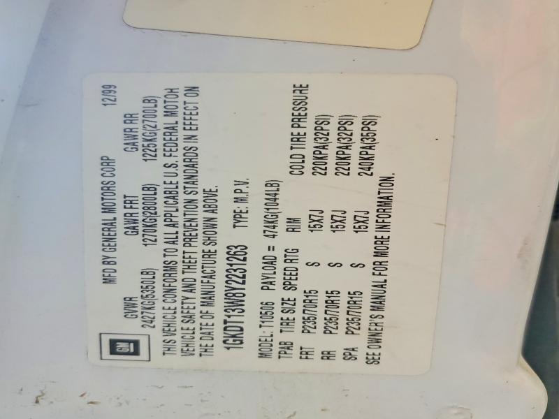52475786 :رقم المزاد ، 1GKDT13W8Y2231263 vin ، 2000 Gmc Jimmy / Envoy مزاد بيع