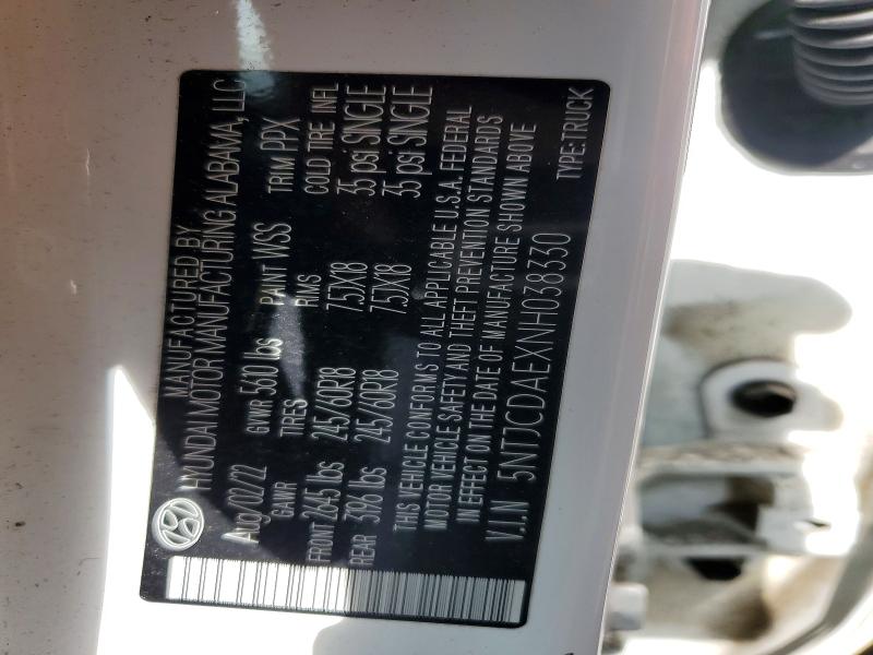2022 Hyundai Santa Cruz მანქანა იყიდება აუქციონზე, vin: 5NTJCDAEXNH038330, აუქციონის ნომერი: 52509646
