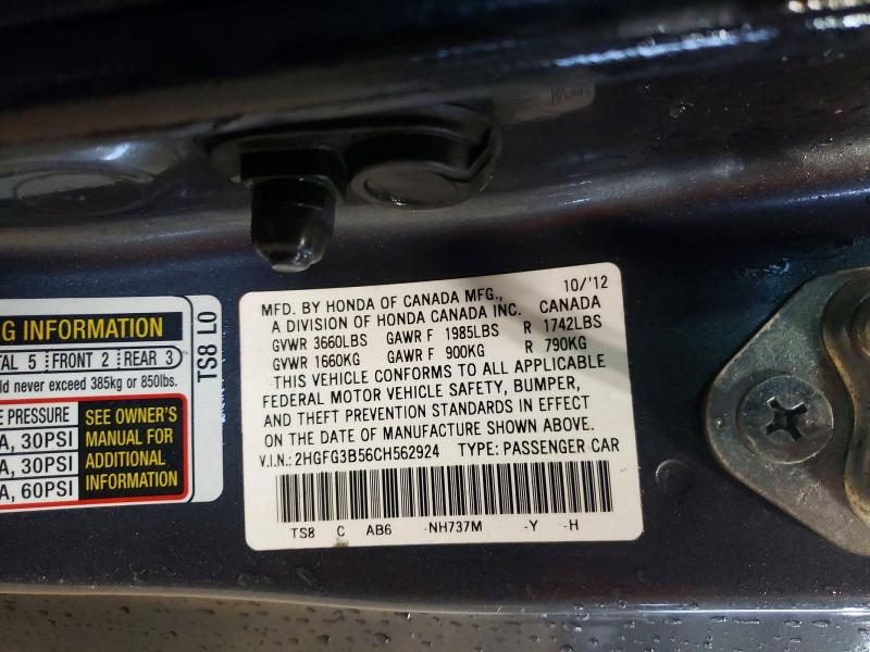 Aukcja sprzedaży 2012 Honda Civic, vin: 2HGFG3B56CH562924, numer aukcji: 54426436