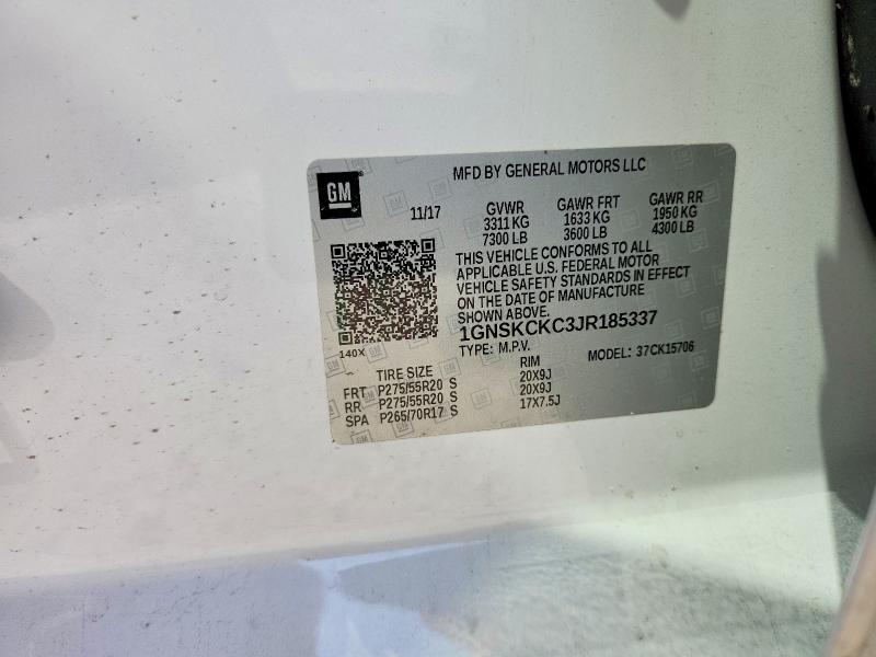 2018 Chevrolet Tahoe მანქანა იყიდება აუქციონზე, vin: 1GNSKCKC3JR185337, აუქციონის ნომერი: 52681256