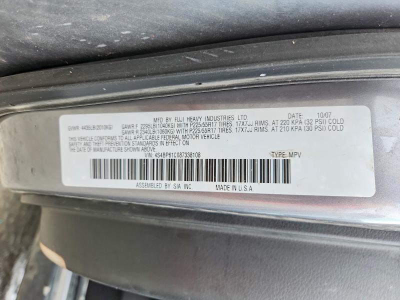 52511916 :رقم المزاد ، 4S4BP61C087338108 vin ، 2008 Subaru Outback مزاد بيع