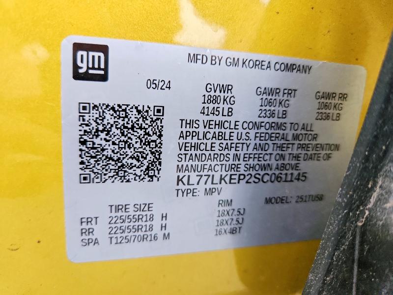 2025 Chevrolet Trax მანქანა იყიდება აუქციონზე, vin: KL77LKEP2SC061145, აუქციონის ნომერი: 54183916
