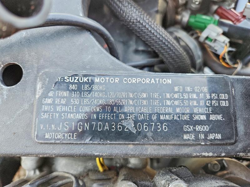53693506 :رقم المزاد ، JS1GN7DA362106736 vin ، 2006 Suzuki Gsx-r1000 مزاد بيع