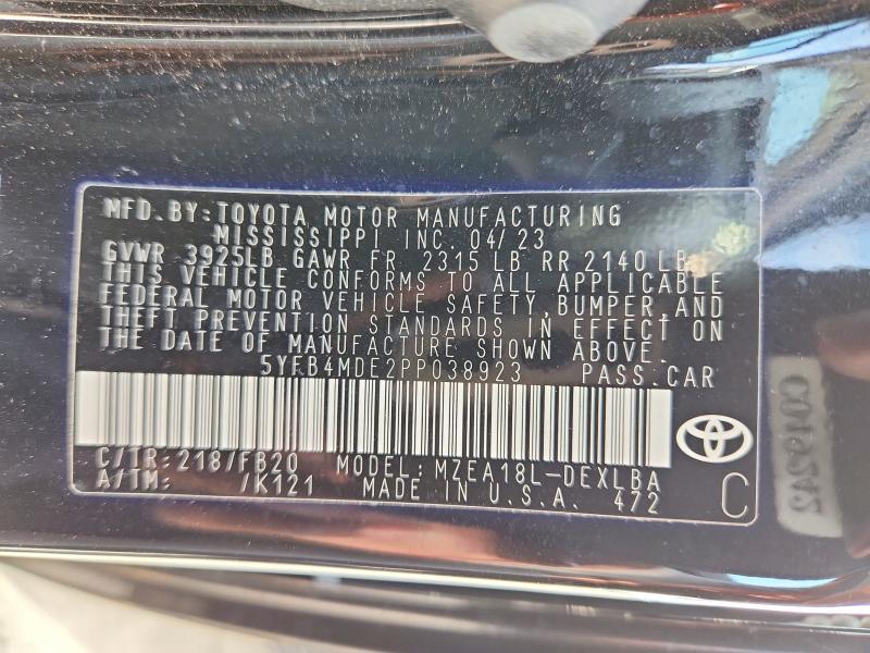 Продажа на аукционе авто 2023 Toyota Corolla, vin: 5YFB4MDE2PP038923, номер лота: 52228366