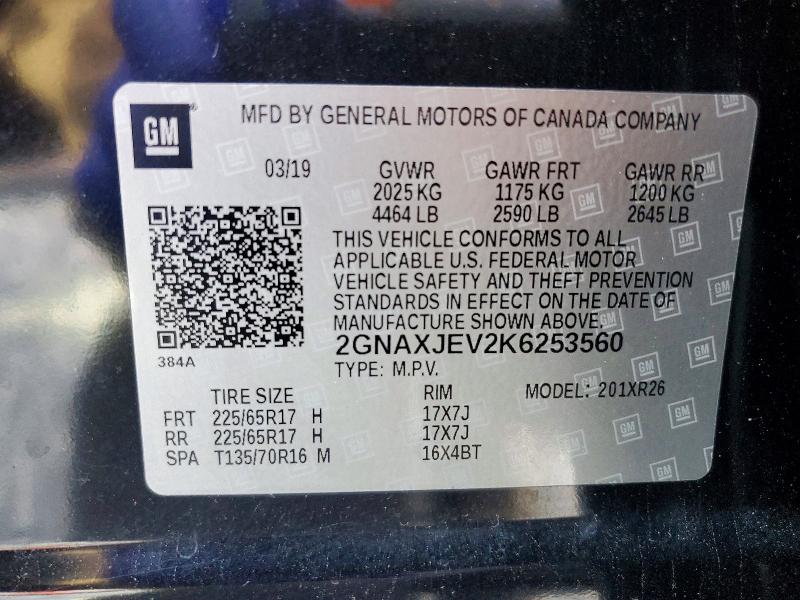52658066 :رقم المزاد ، 2GNAXJEV2K6253560 vin ، 2019 Chevrolet Equinox مزاد بيع