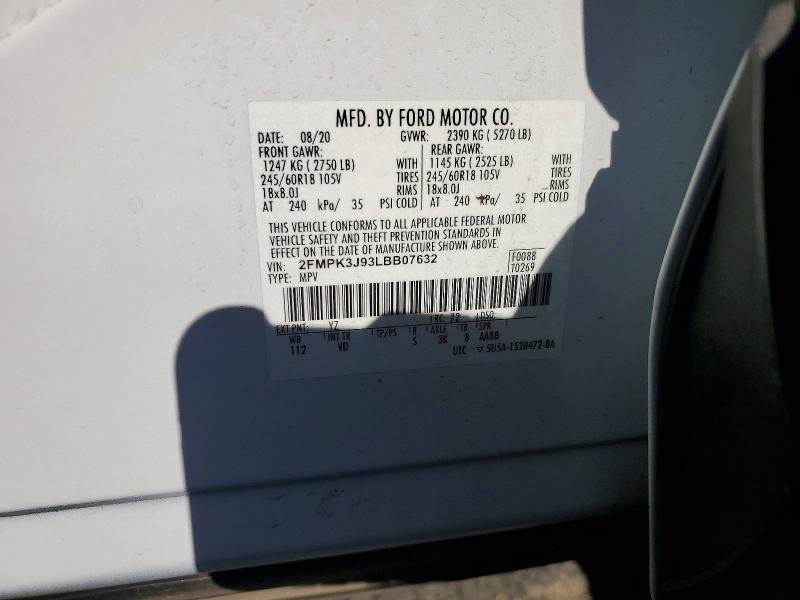 2020 Ford Edge მანქანა იყიდება აუქციონზე, vin: 2FMPK3J93LBB07632, აუქციონის ნომერი: 54160926