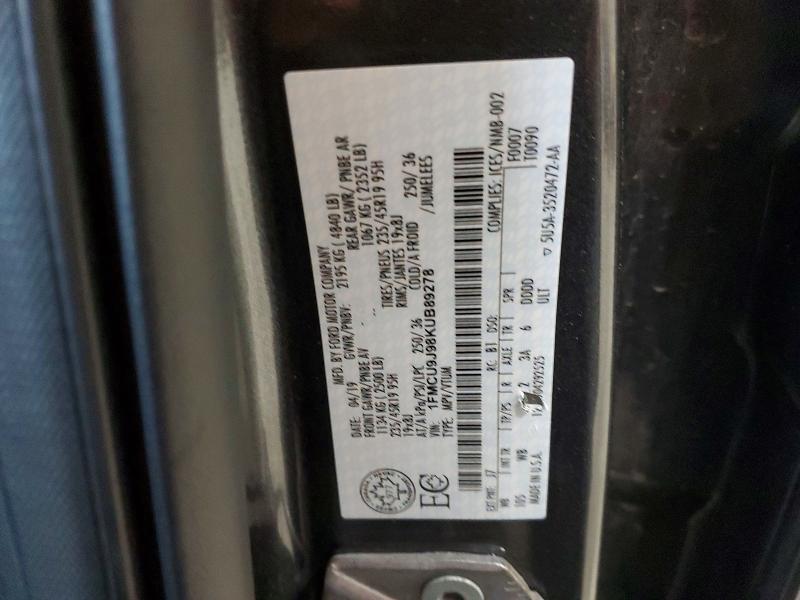 Продаж на аукціоні авто 2019 Ford Escape, vin: 1FMCU9J98KUB89278, номер лоту: 52578316