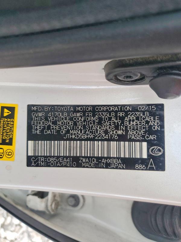 Продаж на аукціоні авто 2015 Lexus Ct, vin: JTHKD5BH9F2234176, номер лоту: 55644646