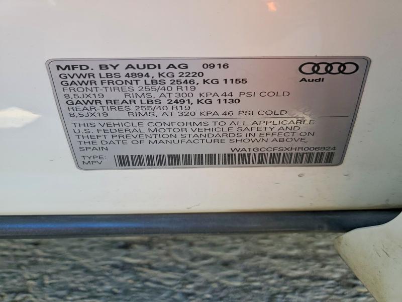 Aukcja sprzedaży 2017 Audi Q3, vin: WA1GCCFSXHR006924, numer aukcji: 53578026