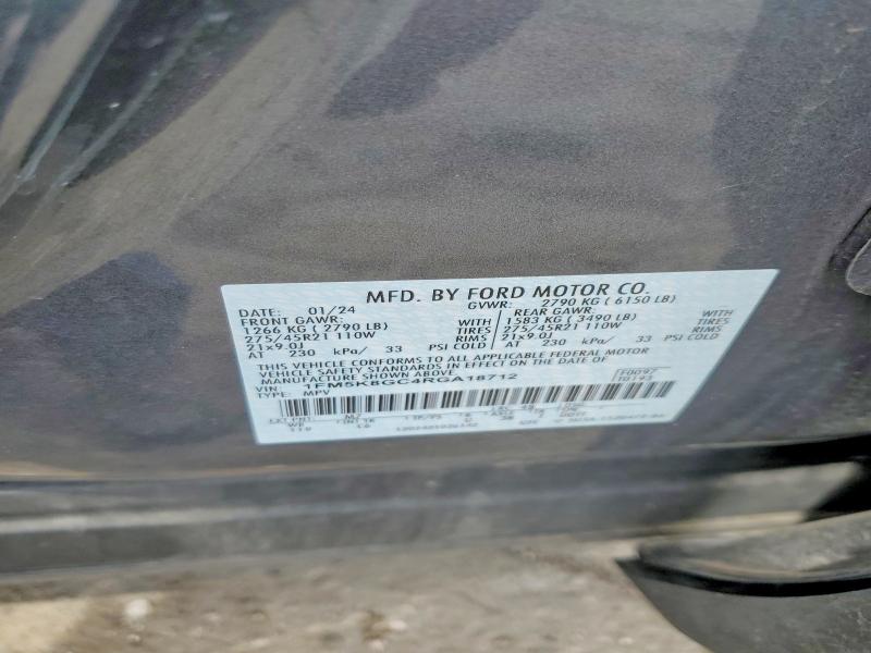 2024 Ford Explorer მანქანა იყიდება აუქციონზე, vin: 1FM5K8GC4RGA18712, აუქციონის ნომერი: 54791646