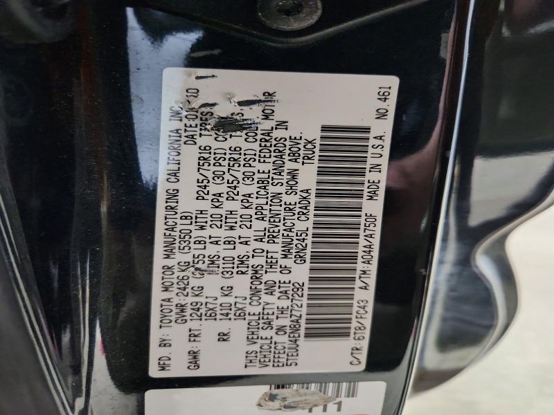 2010 Toyota Tacoma მანქანა იყიდება აუქციონზე, vin: 5TEUU4EN8AZ727292, აუქციონის ნომერი: 55343896