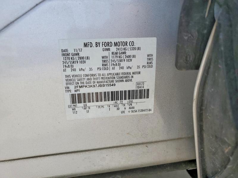 Продаж на аукціоні авто 2018 Ford Edge, vin: 2FMPK3K97JBB15549, номер лоту: 52537116