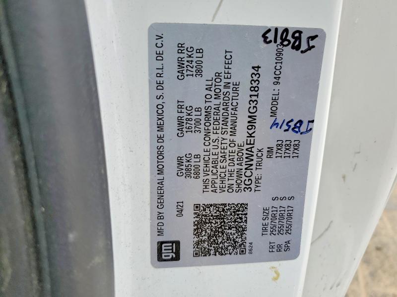 Продаж на аукціоні авто 2021 Chevrolet Silverado, vin: 3GCNWAEK9MG318334, номер лоту: 54313386
