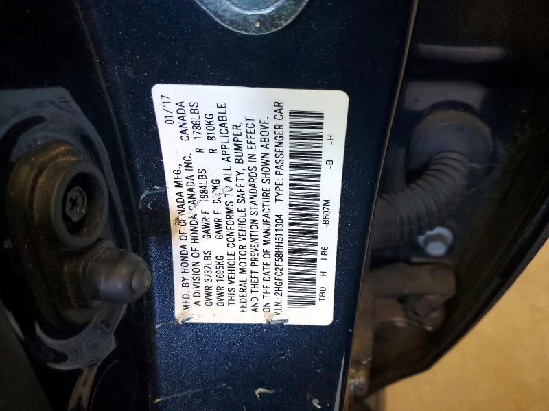 Продаж на аукціоні авто 2017 Honda Civic, vin: 2HGFC2F58HH511304, номер лоту: 53324746
