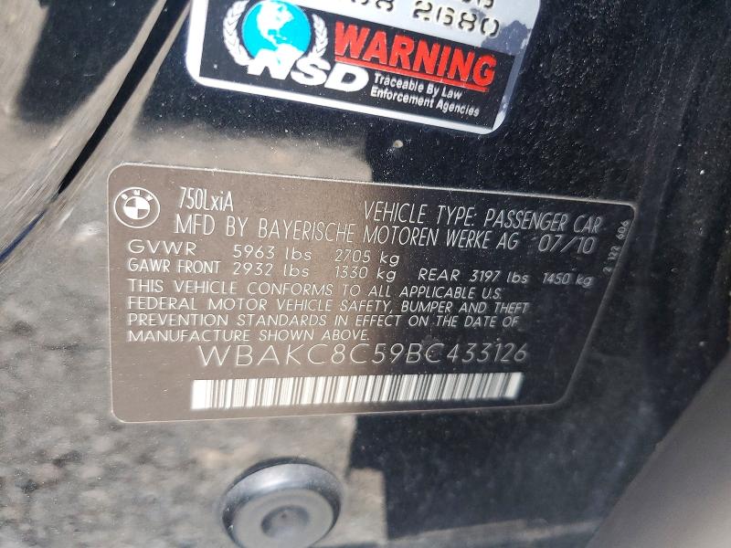 52932736 :رقم المزاد ، WBAKC8C59BC433126 vin ، 2011 Bmw 750 مزاد بيع