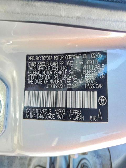 54184466 :رقم المزاد ، JTDBT923X71003651 vin ، 2007 Toyota Yaris مزاد بيع