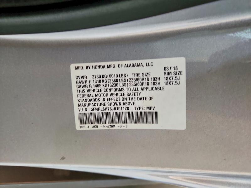 Продажа на аукционе авто 2018 Honda Odyssey, vin: 5FNRL6H76JB101128, номер лота: 54911706