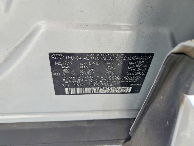 Aukcja sprzedaży 2019 Hyundai Santa Fe, vin: 5NMS23AD5KH127805, numer aukcji: 52848876