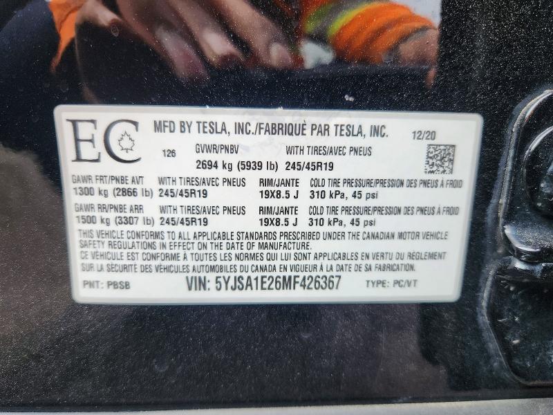 Продажа на аукционе авто 2021 Tesla Model S, vin: 5YJSA1E26MF426367, номер лота: 53541796