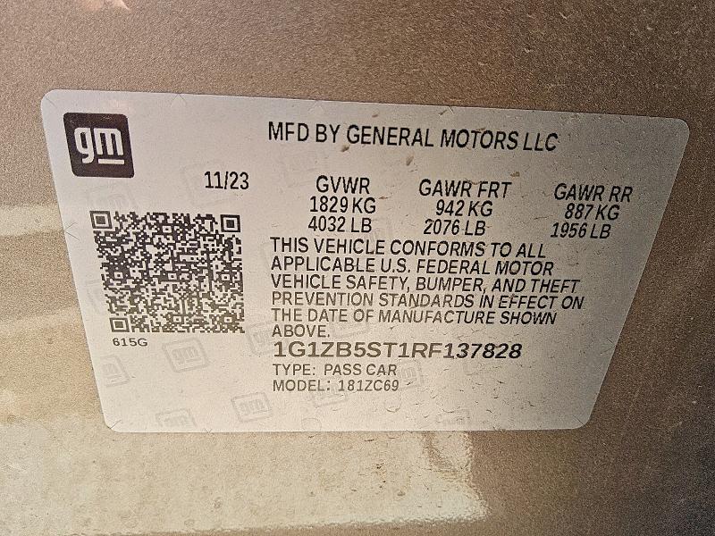 53131236 :رقم المزاد ، 1G1ZB5ST1RF137828 vin ، 2024 Chevrolet Malibu مزاد بيع