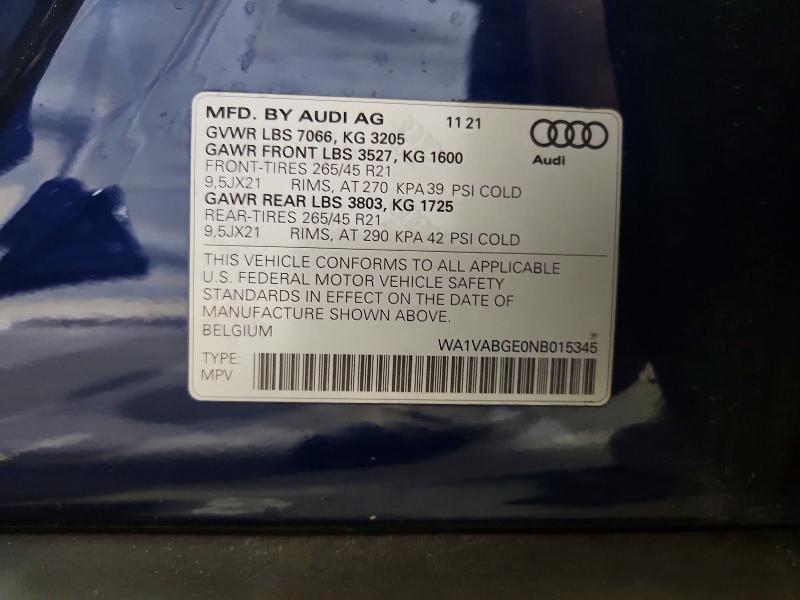 Продажа на аукционе авто 2022 Audi E-tron, vin: WA1VABGE0NB015345, номер лота: 52214776
