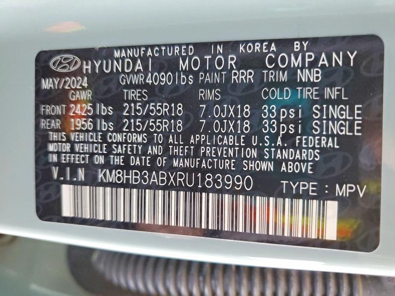Aukcja sprzedaży 2024 Hyundai Kona, vin: KM8HB3ABXRU183990, numer aukcji: 52504336