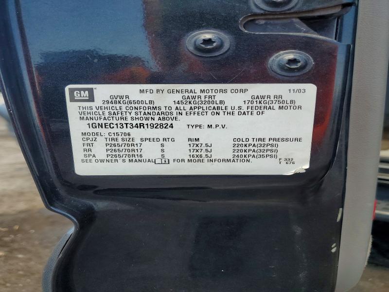 Aukcja sprzedaży 2004 Chevrolet Tahoe, vin: 1GNEC13T34R192824, numer aukcji: 53701476