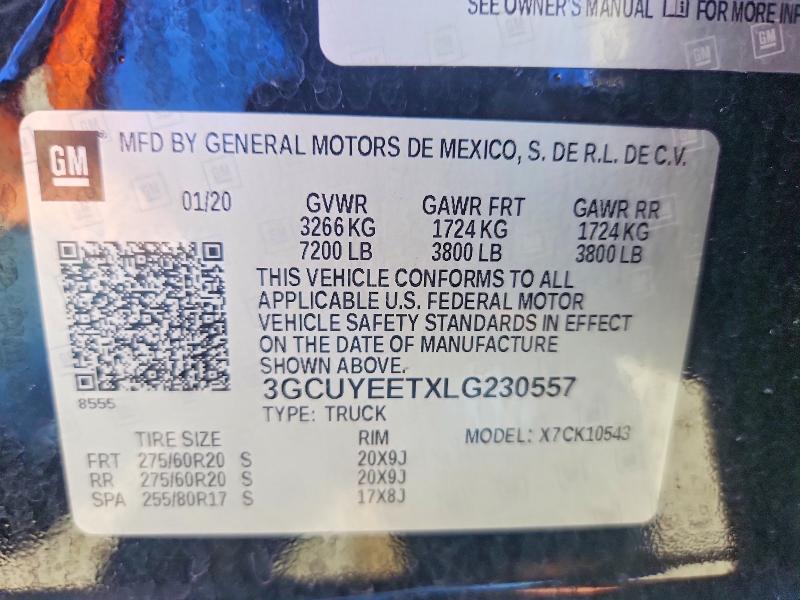 2020 Chevrolet Silverado მანქანა იყიდება აუქციონზე, vin: 3GCUYEETXLG230557, აუქციონის ნომერი: 54771656
