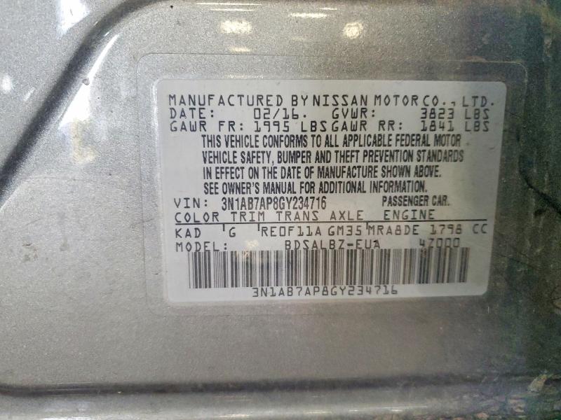 Продаж на аукціоні авто 2016 Nissan Sentra, vin: 3N1AB7AP8GY234716, номер лоту: 53806236