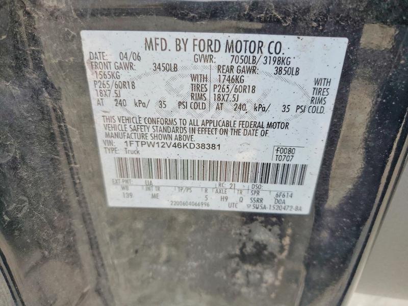 Aukcja sprzedaży 2006 Ford F150, vin: 1FTPW12V46KD38381, numer aukcji: 54783736