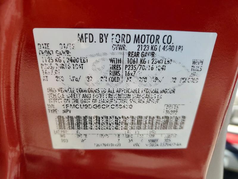 Продажа на аукционе авто 2012 Ford Escape, vin: 1FMCU9DG6CKC58430, номер лота: 52518866