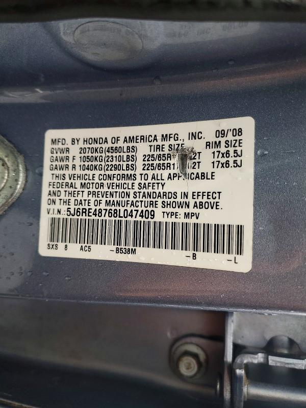 2008 Honda Cr-v მანქანა იყიდება აუქციონზე, vin: 5J6RE48768L047409, აუქციონის ნომერი: 53291416