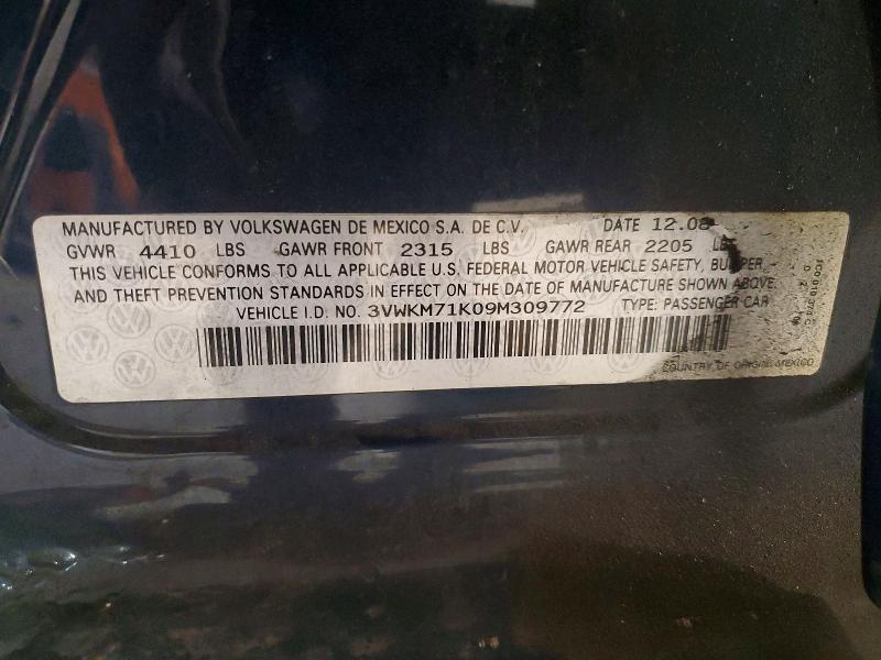 2009 Volkswagen Jetta მანქანა იყიდება აუქციონზე, vin: 3VWKM71K09M309772, აუქციონის ნომერი: 53046966