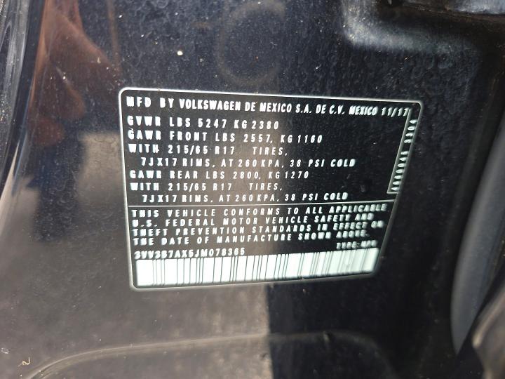 Aukcja sprzedaży 2018 Volkswagen Tiguan, vin: 3VV3B7AX5JM078365, numer aukcji: 53817056